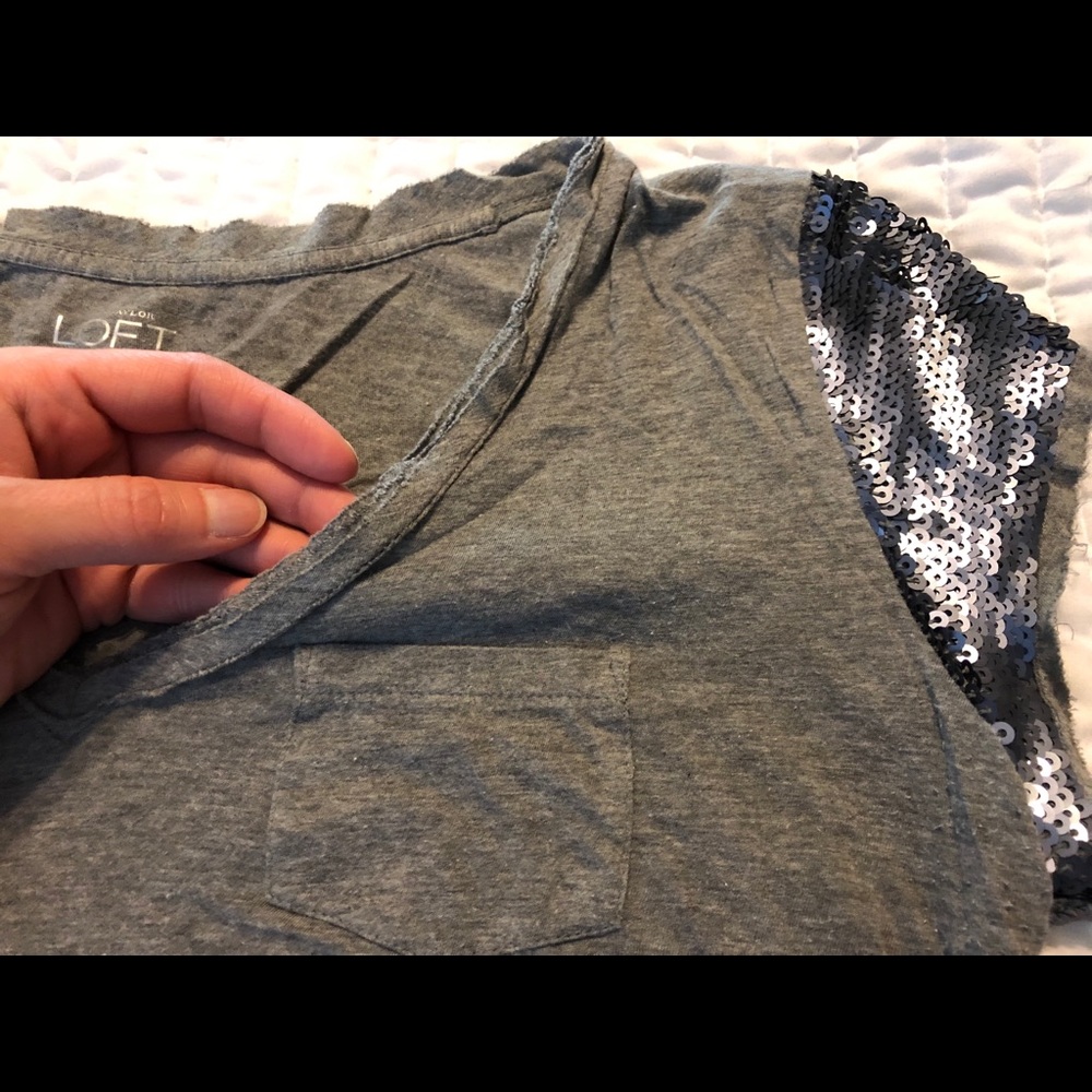 Grey Ann Taylor Loft shirt with sequined sleeves